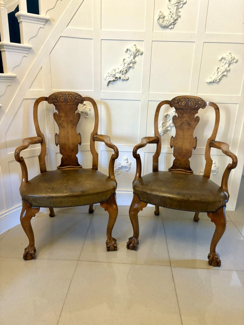 Outstanding Quality Pair of Antique Victorian Carved Walnut Desk Chairs - Image 2